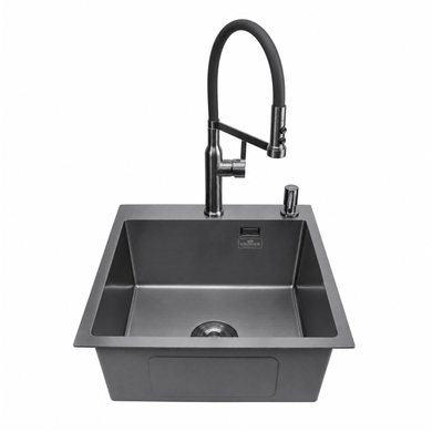 Комплект кухонної мийки Kroner KRP Schwarze 50х50HM PVD ST07 Grafite