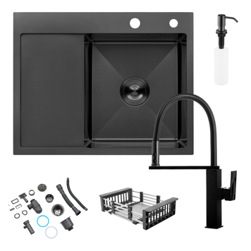 Комплект кухонной мойки Kroner KRP Schwarze 6350RHM PVD ST4303
