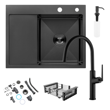 Комплект кухонной мойки Kroner KRP Schwarze 6350RHM PVD ST06 nero