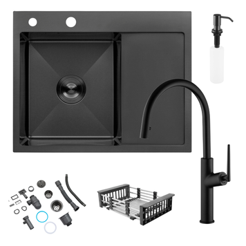 Комплект кухонной мойки Kroner KRP Schwarze 6350LHM PVD ST06 nero