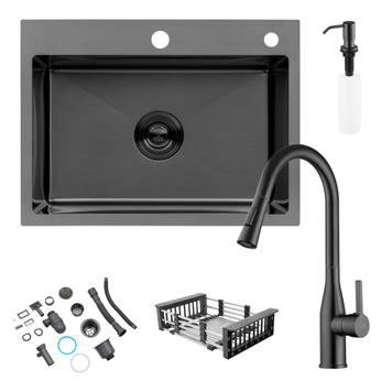 Комплект кухонной мойки Kroner KRP Schwarze 58х43HM PVD ST08 Grafite