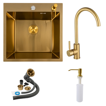 Комплект кухонної мийки Platinum Handmade 50*50 PVD Gold