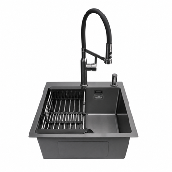 Комплект кухонной мойки Kroner KRP Schwarze 45х45HM PVD ST07 Grafite