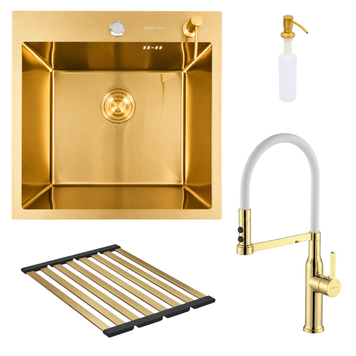 Комплект кухонної мийки Platinum 50*50 PVD ST4314 Gold