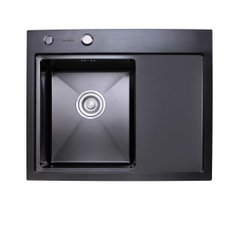 Кухонна мийка Platinum Handmade PVD 580х480х220 L чорна (товщина 3,0/1,5 мм корзина та дозатор в комплекті)