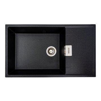 Гранітна мийка для кухні Platinum 8650 DIAMOND матова (чорна GOLD)