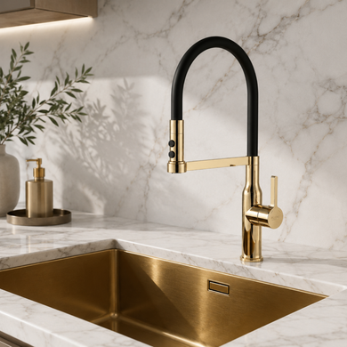 Смеситель для кухни с гибким изливом Plleno Lazio PVD ST4313BLK (золотой)