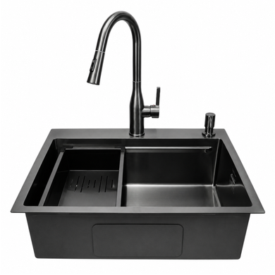 Комплект кухонної мийки 63х50HM PVD Pllen&oacute; Lazio ST08 Grafite
