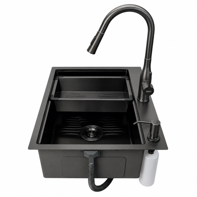 Комплект кухонної мийки 63х50HM PVD Pllen&oacute; Lazio ST08 Grafite