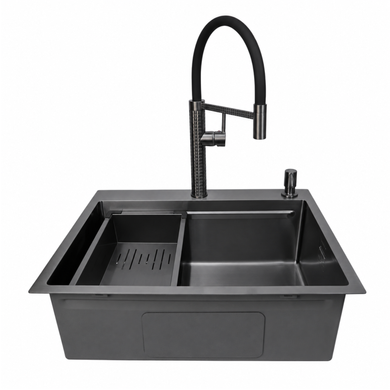 Комплект кухонної мийки 63х50HM PVD Pllen&oacute; Lazio ST05 Grafite