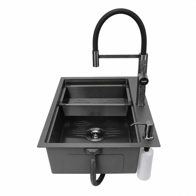Комплект кухонної мийки 63х50HM PVD Pllen&oacute; Lazio ST05 Grafite